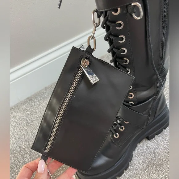 Zara Black Knee-High Lace-Up Boots with Buckles - Picture 5 of 5